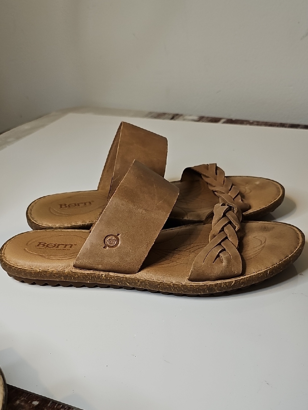 Born Morena hand-crafted women's slide sandals  soft tan leather straps Size 11